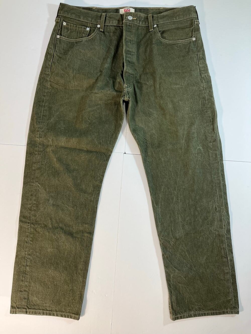 Levi’s 501 Jeans Mens 40x32 Olive Green Button Fly Straight Leg 100% Cotton USA